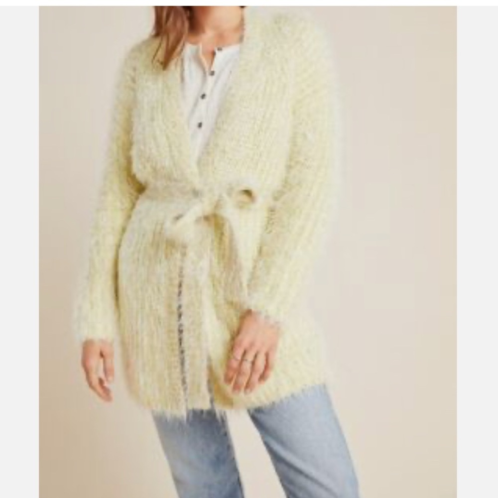 Anthropologie Fuzzy Knit Cardigan - Light Yellow